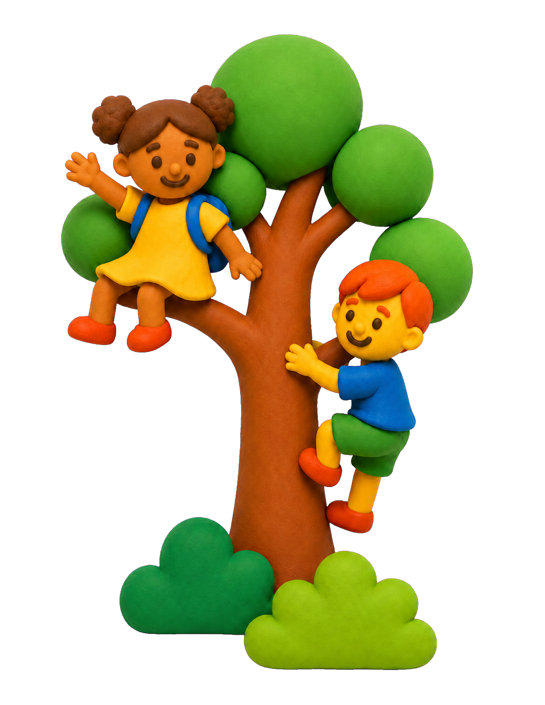 Two children playing in a tree